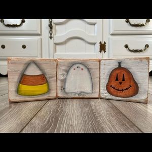 Farmhouse Halloween decor, set of three blocks